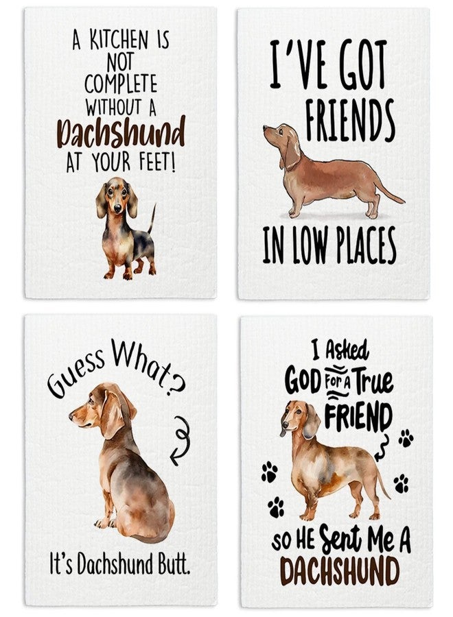 LARTSFRO Dachshund Dog Cute Swedish Dishcloths for Kitchen, 4 Pack Cute Dog Gifts Swedish Dish Cloths Towels for Kitchen Bathroom Office Housewarming Gifts, Papaya Reusable Paper Towels Washable - Image 1